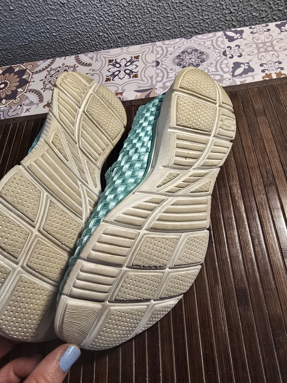 Skechers Teal Woven Slip-On Memory Foam Shoe - Picture 3 of 4